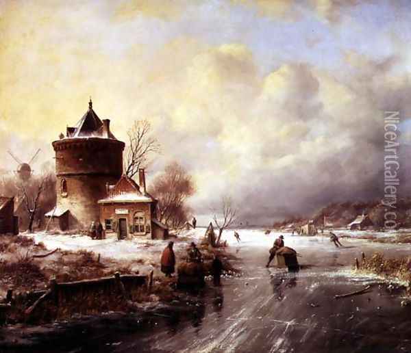 A Frozen River Oil Painting - Jan Jacob Spohler