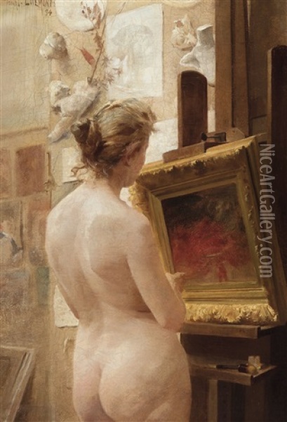 Model In The Artist Studio Oil Painting - Henri Privat-Livemont