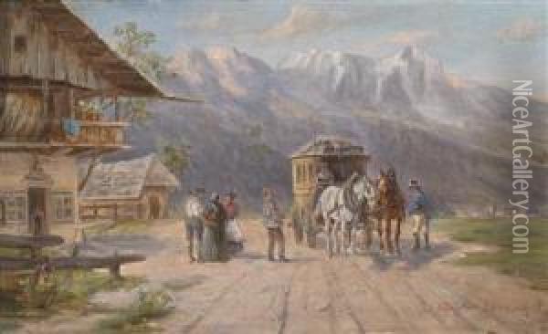The Post Coach Stops Oil Painting - Ludwig Muller-Cornelius