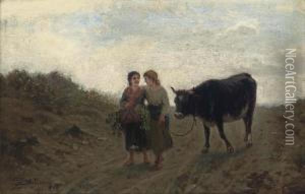 Taking A Cow To Market Oil Painting - Luigi Steffani
