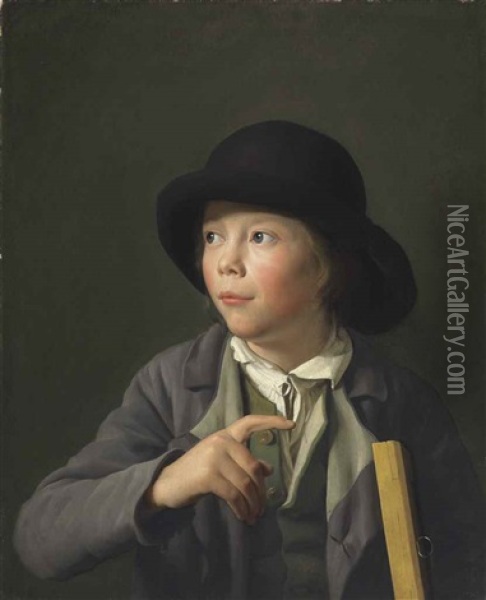A Youth Wearing A Hat And Holding A Picture Oil Painting - Francois Ferriere