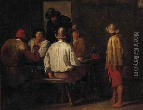 Peasants Drinking In A Tavern Oil Painting - Pieter Jacobsz. van Laer