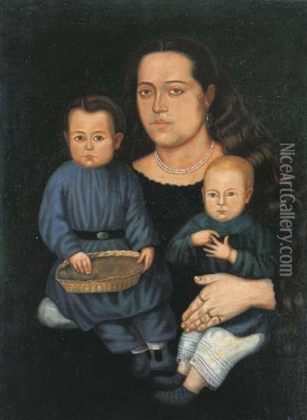 Sra. Da. Francisca Valdivia De Chavez E Hijos Oil Painting - Hermenegildo Bustos