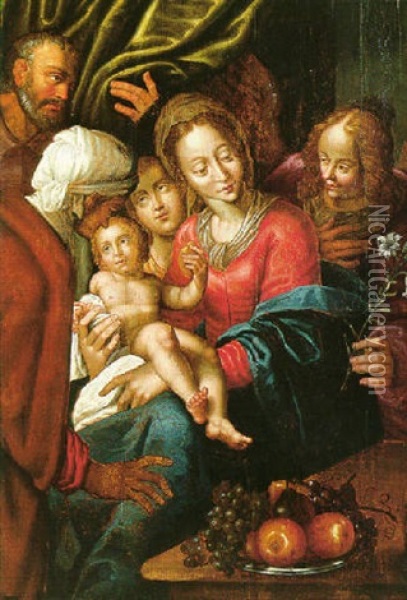 The Holy Family With Saint Anne And Atendant Angels Oil Painting - Hans Von Aachen