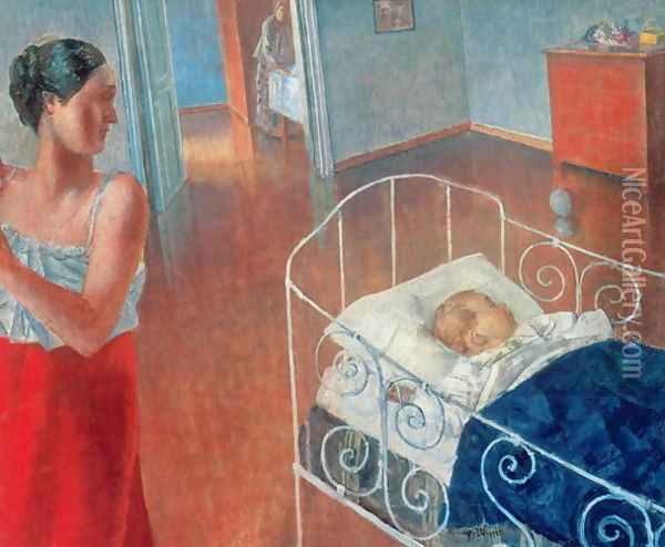 Sleeping Child, 1924 Oil Painting - Kuzma Sergeevich Petrov-Vodkin