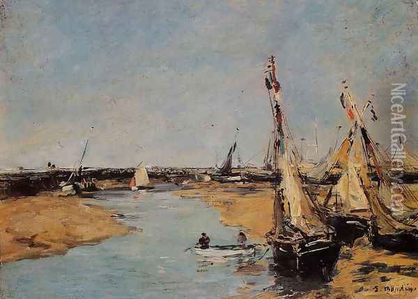Trouville, the Jettys at Low Tide Oil Painting - Eugene Boudin