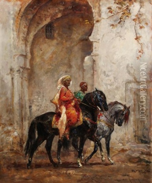 Deux Cavaliers Orientaux Pres D'une Arcade Oil Painting - Henri Emilien Rousseau