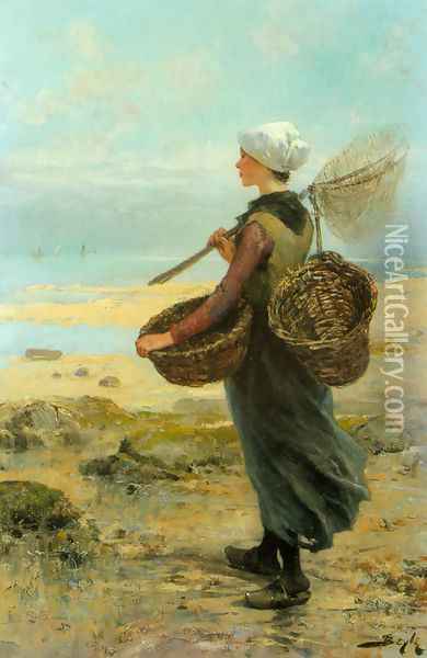 The Young Fisherwoman Oil Painting - Pierre-Marie Beyle