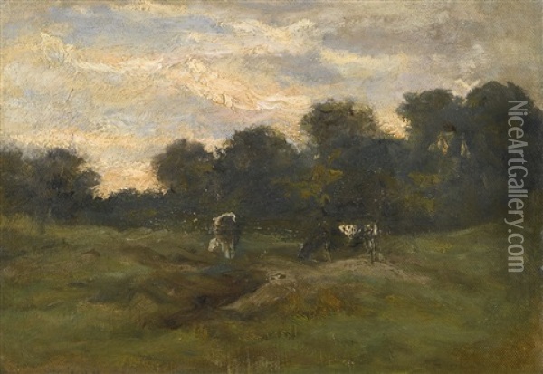 Prairie Avec Des Vaches Oil Painting - Vincent Van Gogh