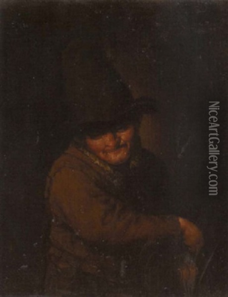 A Figure Holding An Instrument Oil Painting - Adriaen Jansz van Ostade