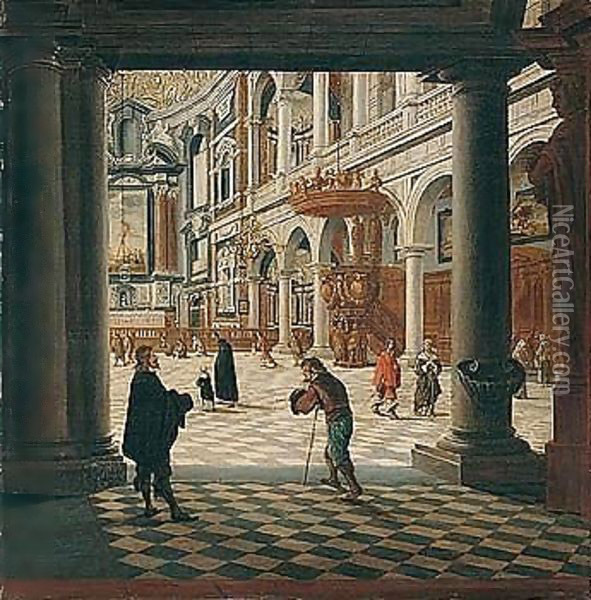 Interior Of The Jesuit Church, Antwerp Oil Painting - Bartholomeus Van Bassen