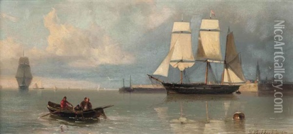 Fishing Before The Harbour Walls Oil Painting - Hermanus Koekkoek the Younger