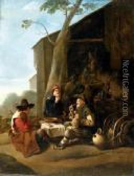 Peasants Resting Before An Inn Oil Painting - Johannes Lingelbach