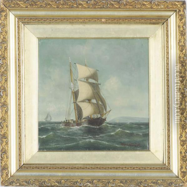 Sailing Off Of Boston Oil Painting - William Henry Coffin