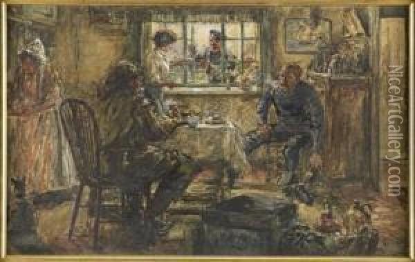 A Fisherman's Kitchen, Newlyn Oil Painting - Hector Caffieri