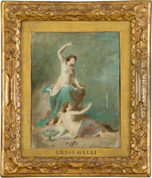 Figure Femminili Panneggiate Su Una Roccia Oil Painting - Luigi Galli