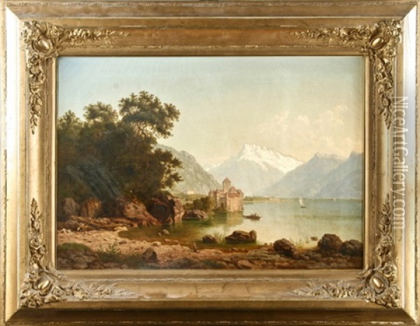Ansicht Des Genfer Sees Mit Dem Chateau De Chillon Oil Painting - Raphael Carl Reinhard