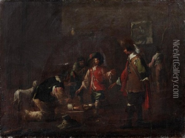 Une Partie De Cartes Dans Un Corps De Garde Oil Painting - Johann Heinrich Schoenfeldt