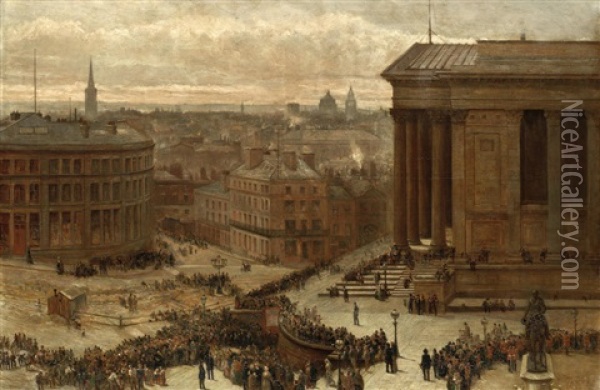 A Crowd Outside St George's Hall, Liverpool Oil Painting - John Fulleylove