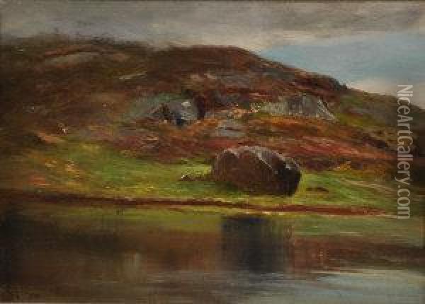 A Lochside Landscape Oil Painting - Charles James Lauder