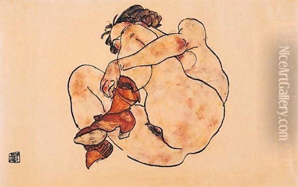 Kauernde Frau (Woman Crouching) Oil Painting - Egon Schiele