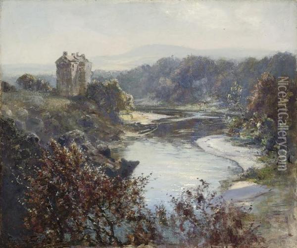 Neidpath Castle Oil Painting - J.A. Henderson Tarbet