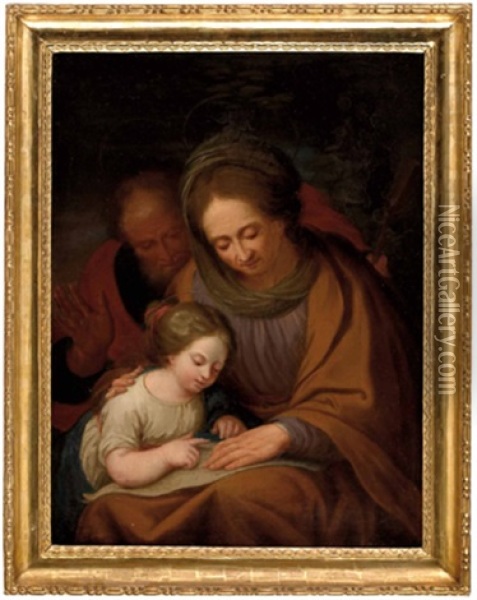 Die Hl. Mutter Anna Lehrt Maria Das Lesen, Im Hintergrund Der Hl. Joachim Oil Painting - Josef Arnold the Elder