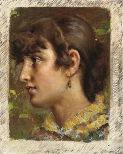 Profilportrait Einer Frau Oil Painting - Francesco Paolo Michetti