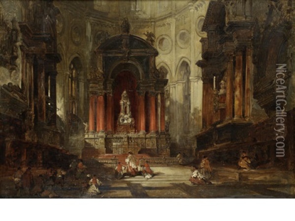 Interior Of Antwerp Cathedral Oil Painting - David Roberts