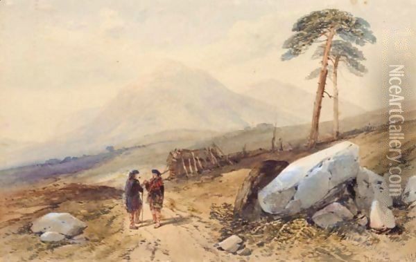 Highlanders On A Mountain Pass Oil Painting - Thomas Leeson the Elder Rowbotham