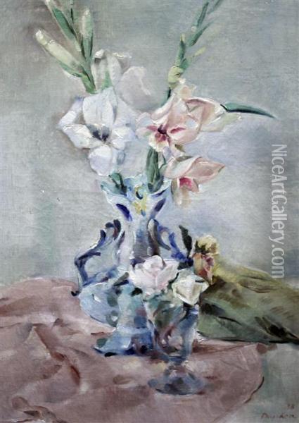 Still Life Of Gladioli In A Vase Oil Painting - Max Dunken