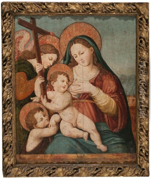 La Virgen De La Leche Con El Nino Y San Juanito Oil Painting - Vicente Masip