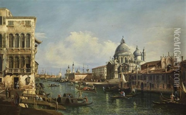 The Grand Canal, Venice, Looking Toward Santa Maria Della Salute Oil Painting - Bernardo Bellotto
