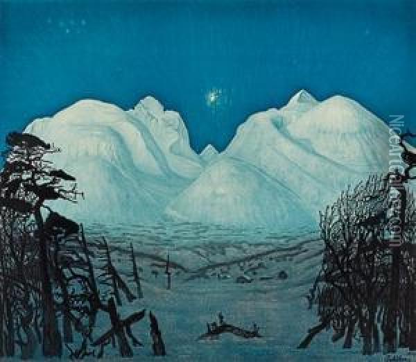 Winter Night Atrondane 1917 Oil Painting - Harald Sohlberg