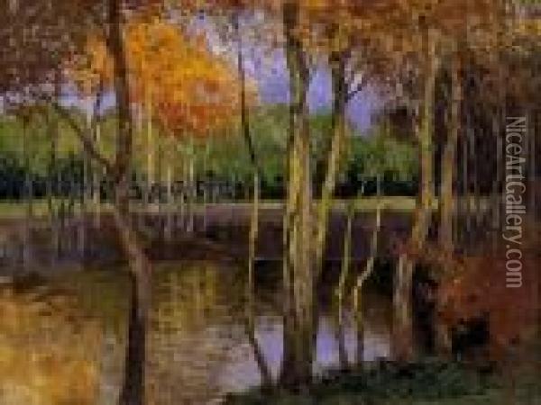 Riverside In Autumn Oil Painting - Ferenc Olgyay