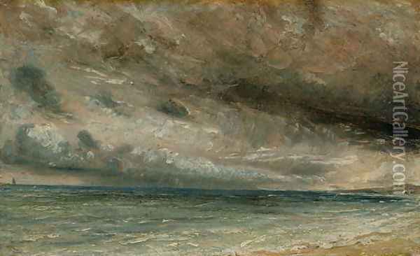 The Coast at Brighton - Stormy Evening, c.1828 Oil Painting - John Constable