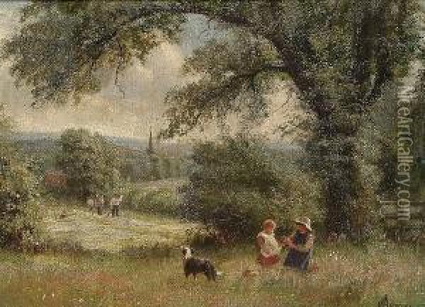 Collecting Poppies, Near Habberley Valley, Kidderminster Oil Painting - Alfred Banner