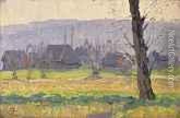 Blick Auf Das Dorf - Ruckseitig: Hauser Oil Painting - Franz Elmiger