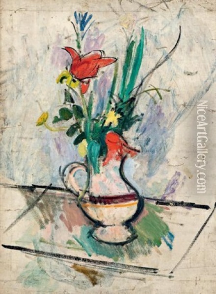 Bouquet De Fleurs Au Pichet Oil Painting - Rudolf Levy