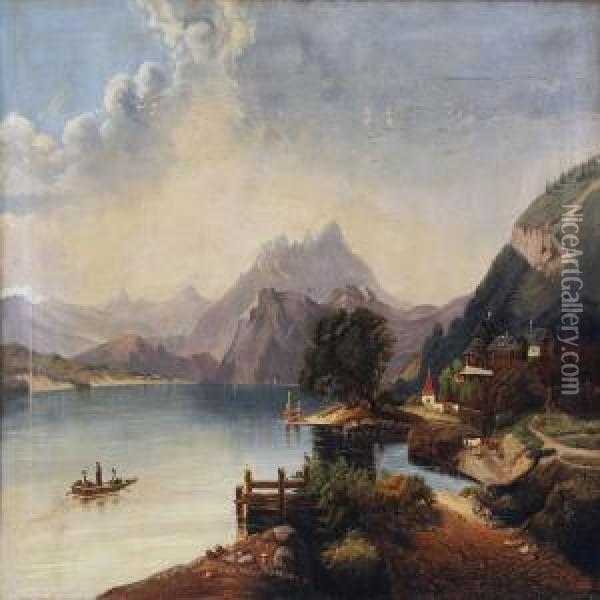 View From Vierwaldstattersee In Austria Oil Painting - J. Ferenc, Franz Mucke