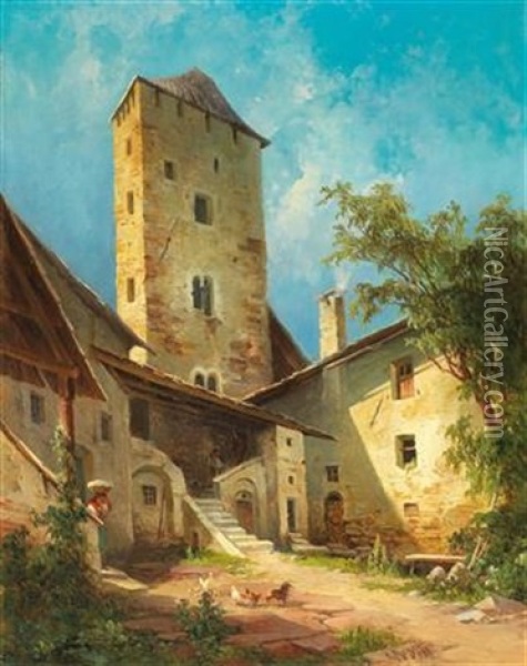 Schloss Bruck Near Lienz, Tyrol Oil Painting - Georg Geyer