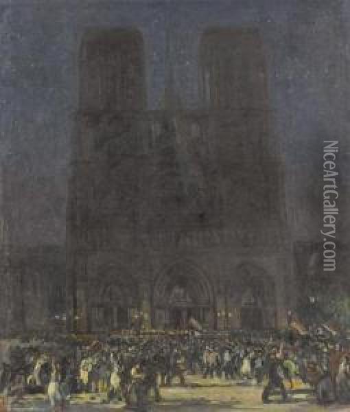 Notre-dame Bei Nacht. Oil Painting - Alfred Marxer