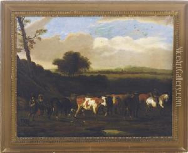 Cattle On The Road To Pasture Oil Painting - Adriaen Van Den Velde