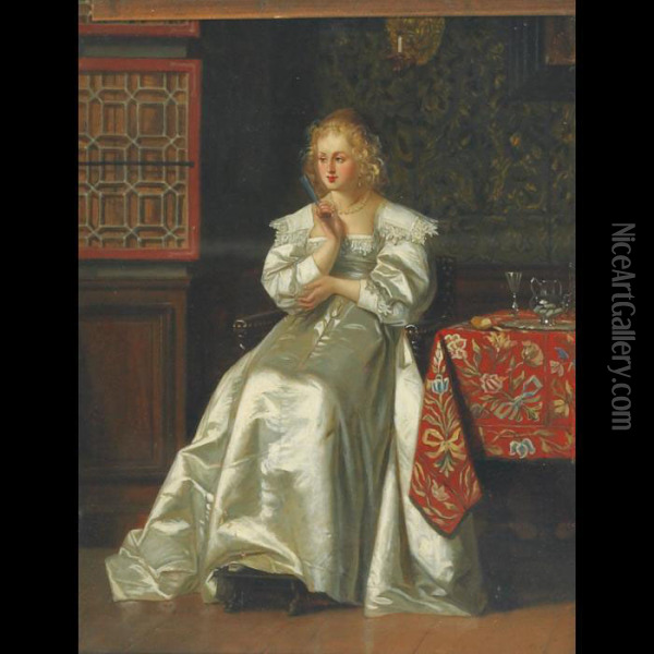 Ladies In Formal Interiors Oil Painting - Charles Francois Pecrus