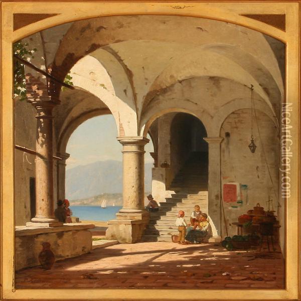 Street Life At Lago Maggiore, Italy Oil Painting - Peter Kornbeck