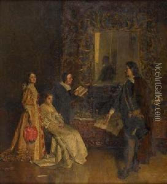 Elegant Figures In An Interior Oil Painting - William Ewart Lockhart
