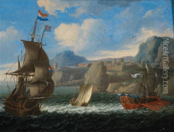 A Pair Of Italian Harbour Views Oil Painting - Orazio Grevenbroeck