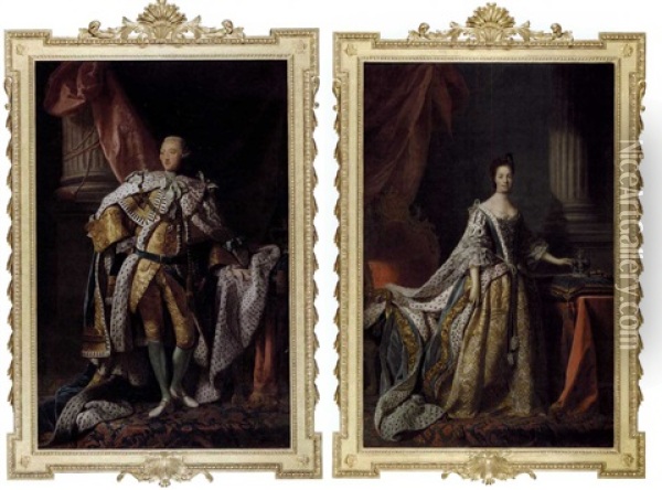 Portrait Of King George Iii (+ Portrait Of Queen Charlotte; Pair) Oil Painting - Allan Ramsay