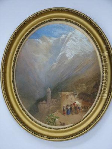 Jnr Rws -- Alpine Scene Oil Painting - Thomas Miles Richardson
