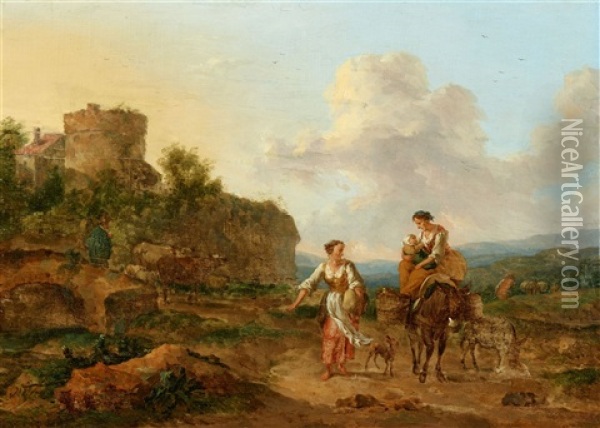 Two Landscapes With Shepherdesses Oil Painting - Abraham de Bruyn
